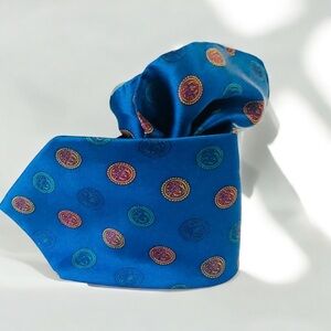 New! STEFANO RICCI BLUE SILK TIE POCKET SQUARE SET ITALY